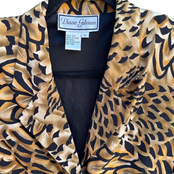 Diane Gilman Vintage Silk Abstract Feather Print Artsy Designer Blazer Jacket S - Picture 5 of 9